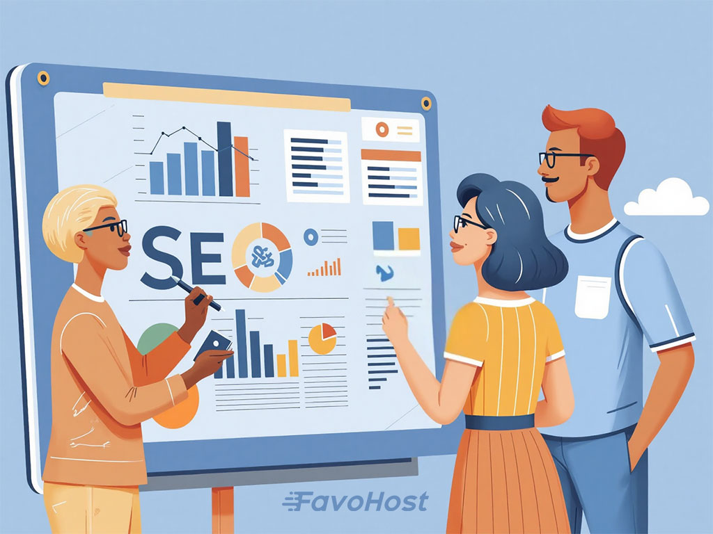 Team planning an SEO strategy for online business on a whiteboard - FavoHost