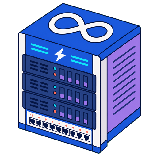 FavoHost Lifetime Hosting server illustration with infinity and lightning symbols for extra-fast performance
